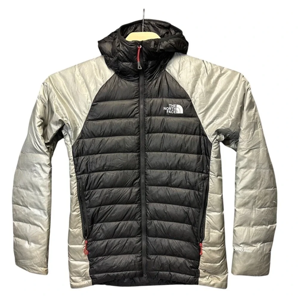 The North Face 700 Pro Down Puffer Jacket Mens Small Black Silver Hooded Coat